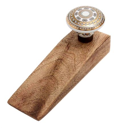 Golden Wheel Pattern Flat Ceramic Wooden Door Stopper